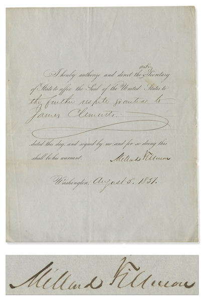 Millard Fillmore Document Signed as President -- Fillmore Grants ''Respite''